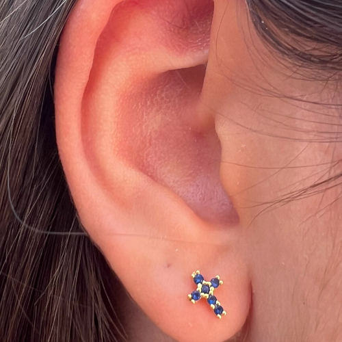 Elpis Sparkly Blue Cross Earrings