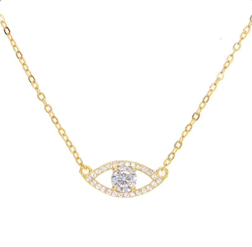 Asteria Gold Necklace with Cubic Zirconia Evil Eye