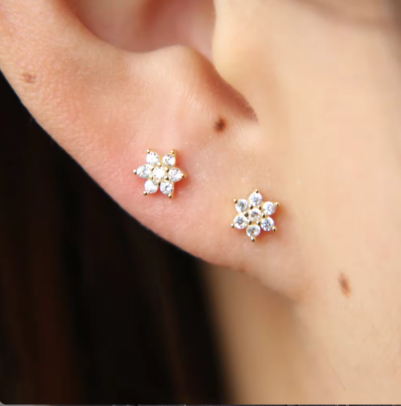 Chloris Earrings - Small cubic zirconia flower studs
