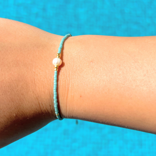 Thetis Bead and Pearl Bracelet - Aquamarine