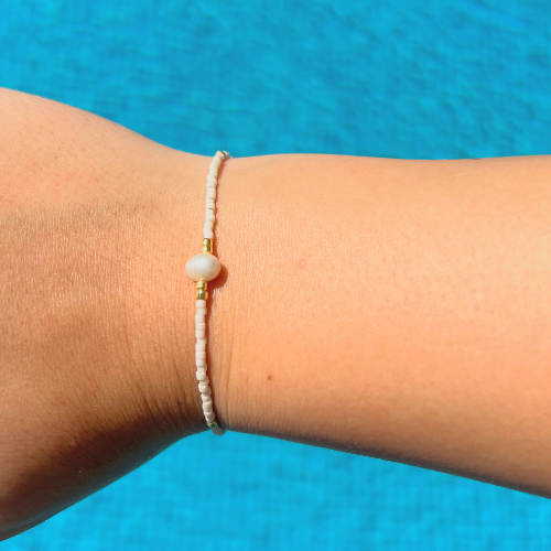 Thetis Bead and Pearl Bracelet - Blush