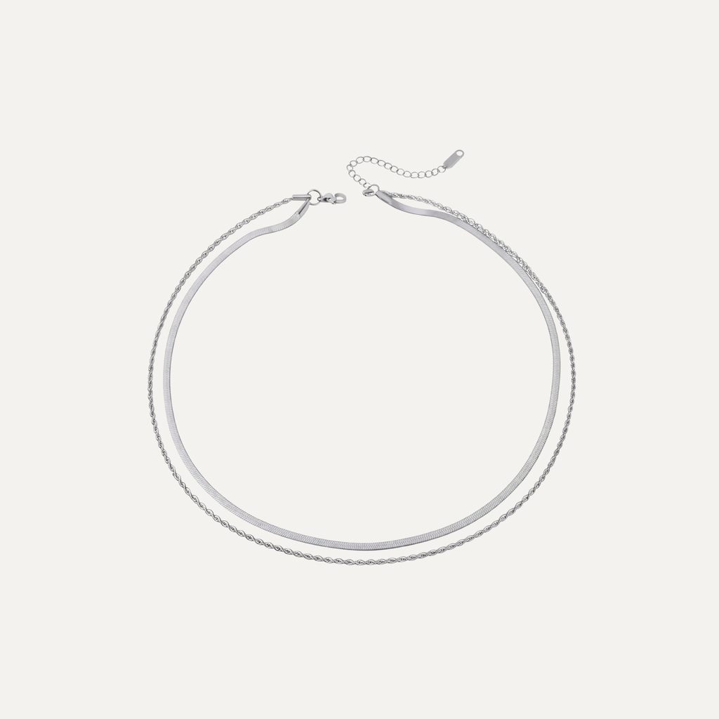 AETHRA SILVER DOUBLE CHAIN NECKLACE