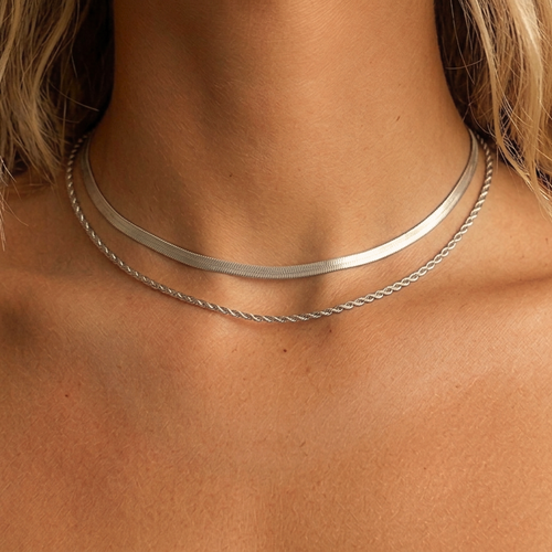 AETHRA SILVER DOUBLE CHAIN NECKLACE