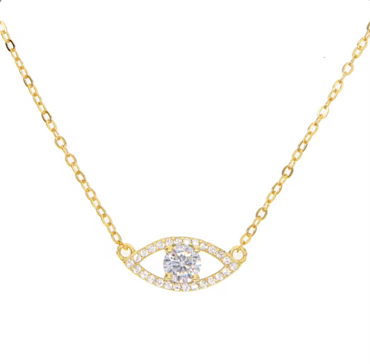 Asteria Gold Necklace with Cubic Zirconia Evil Eye