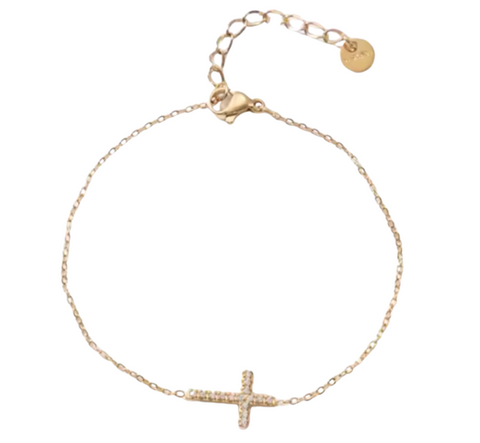 Eirene Gold Cross Bracelet with Cubic Zirconia