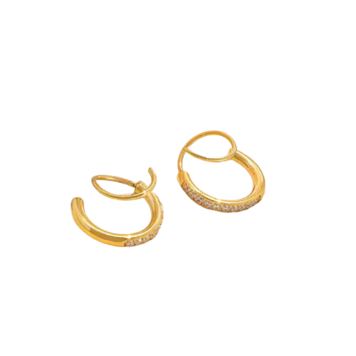 Apate Faux Double Hoop Gold Earrings with Cubic Zirconia