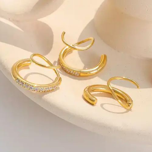 Apate Faux Double Hoop Gold Earrings with Cubic Zirconia