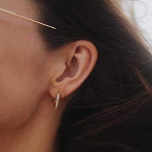 Apate Faux Double Hoop Gold Earrings with Cubic Zirconia