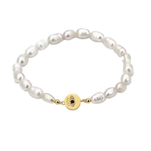 CALLIOPE EVIL EYE PEARL BRACELET - GOLD
