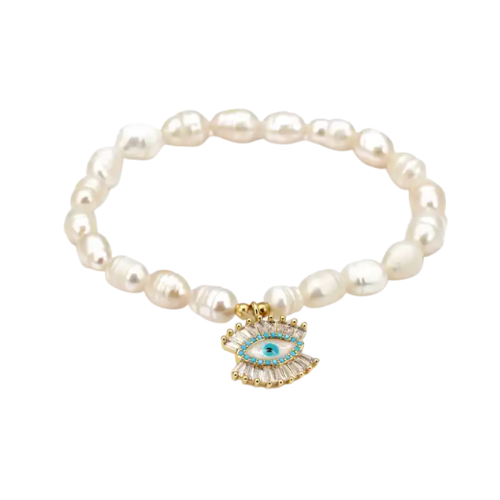 CALLIOPE EVIL EYE PEARL BRACELET - ZIRCON