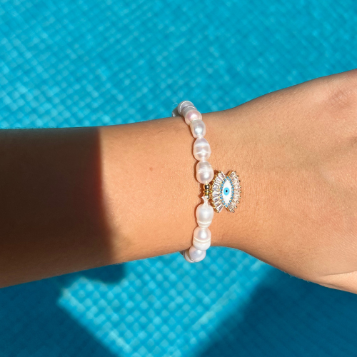 CALLIOPE EVIL EYE PEARL BRACELET - ZIRCON