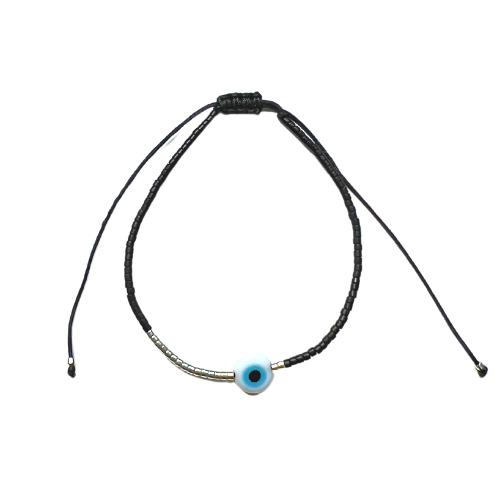 SELENE EVIL EYE BEADED BRACELET - BLACK + SILVER