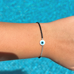 SELENE EVIL EYE BEADED BRACELET - BLACK + SILVER