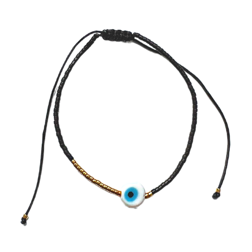 SELENE BEADED EVIL EYE BRACELET - BLACK + GOLD