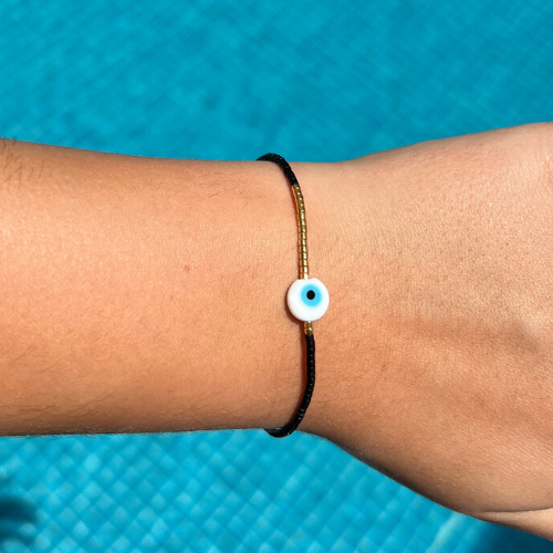 SELENE BEADED EVIL EYE BRACELET - BLACK + GOLD